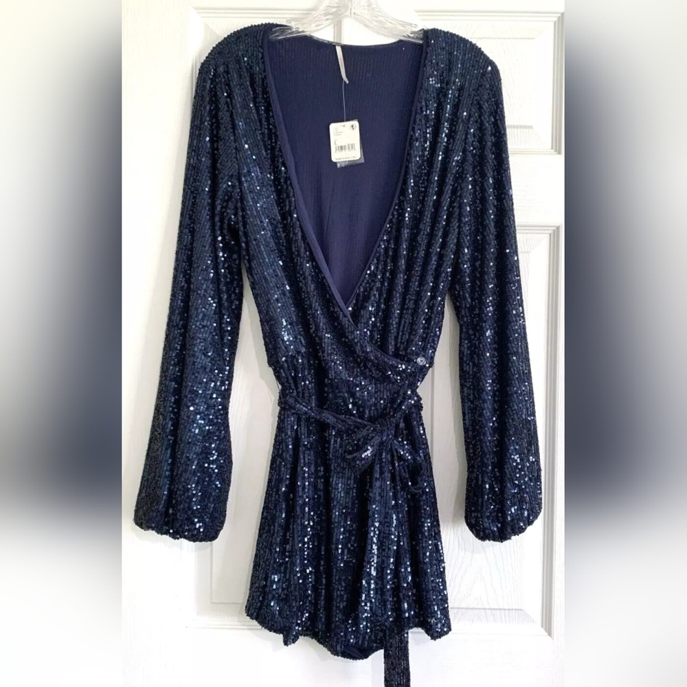 Free People Christa Romper Large Blue